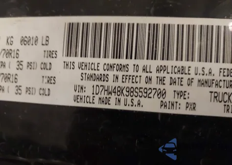 2008 Dodge Dakota Slt z USA, uszkodzony, nr VIN 1D7HW48K98S592700